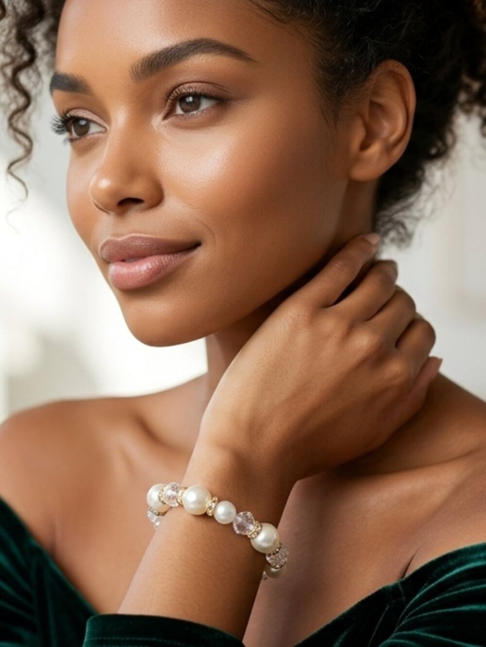 Pearl & Crystal Bracelet with Rhinestone Spacers - Picture 2 of 5